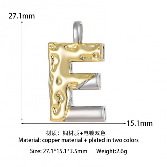 Изображение 1 ШТ Латунь Серия Молотока Подвески прописная буква 14K позолоченный & Платиновым покрытием Двухцветный Сообщение E " 27мм x 15.1мм