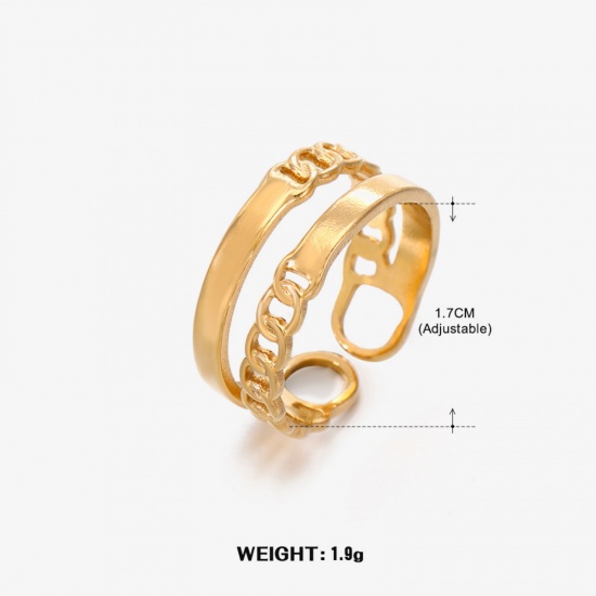 Image de 1 Piece Eco-friendly Vacuum Plating 304 Stainless Steel Open Adjustable Rings 18K Gold Plated Link Chain 17mm(US Size 6.5)