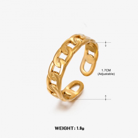 Picture of Wholesale Women's Gift Link Chain Open Adjustable Rings, 18K Gold Plated 304 Stainless Steel, Eco-friendly Vacuum Plating Stylish Jewelry Supply, 17mm(US Size 6.5), 1 Piece