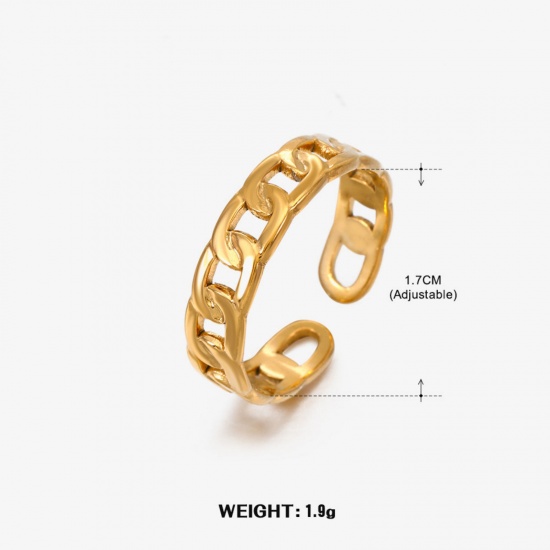 Image de 1 Piece Eco-friendly Vacuum Plating 304 Stainless Steel Open Adjustable Rings 18K Gold Plated Link Chain 17mm(US Size 6.5)