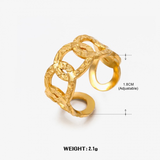 Image de 1 Piece Eco-friendly Vacuum Plating 304 Stainless Steel Open Adjustable Rings 18K Gold Plated Link Chain 17mm(US Size 6.5)