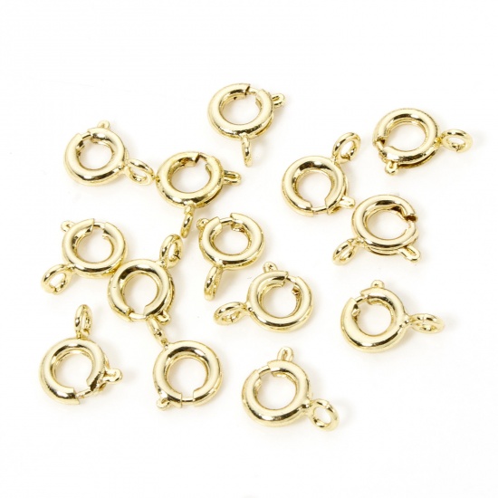 Picture of 5 PCs Eco-friendly Brass Bolt Spring Ring Clasps Round 18K Real Gold Plated With Loop 9mm x 7mm