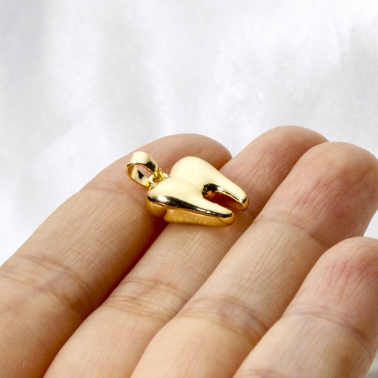 Bild von 2 Stück Messing Anatomy Jewerly Charm-Anhänger 18K Echtgold plattiert Zahn 3D 19mm x 12mm