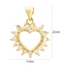 2 PCs Brass Valentine's Day Charm Pendant 18K Gold Plated Heart Hollow Clear Cubic Zirconia 22mm x 17mm の画像