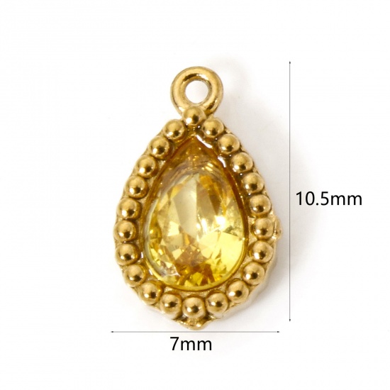 Picture of 5 PCs Eco-friendly Vacuum Plating 304 Stainless Steel Geometric Charms 18K Real Gold Plated Drop Yellow Cubic Zirconia 10.5mm x 7mm