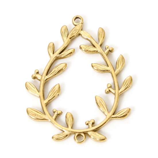 Imagen de 2 Unidades Enchapado al Vacío Ecológico 304 Acero Inoxidable Colección Flora Conectores Dijes Colgantes Ramo 18K Oro Real Chapado Hoja 28.5mm x 23mm