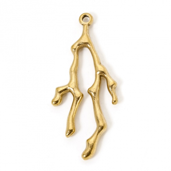 Imagen de 2 Unidades Enchapado al Vacío Ecológico 304 Acero Inoxidable Colección Flora Colgantes Ramo 18K Oro Real Chapado 5cm x 2.3cm