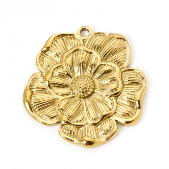 Imagen de 2 Unidades Enchapado al Vacío Ecológico 304 Acero Inoxidable Colección Flora Colgantes Flor 18K Oro Real Chapado 27mm x 26mm