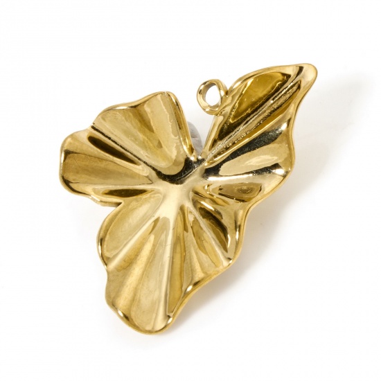 Imagen de 2 Unidades Enchapado al Vacío Ecológico 304 Acero Inoxidable Colección Flora Colgantes Hoja 18K Oro Real Chapado 3D 3cm x 2.6cm