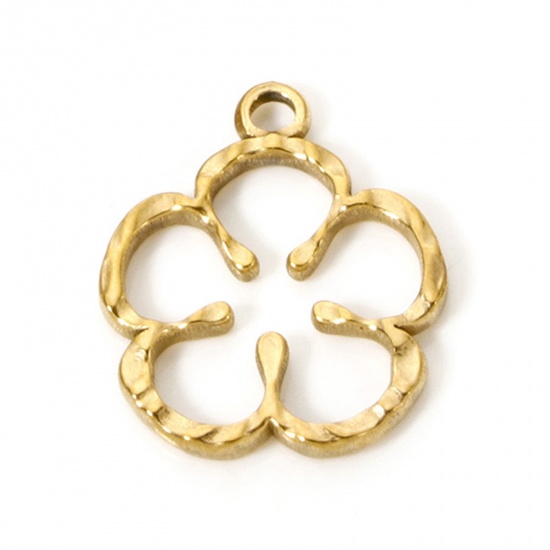 Imagen de 2 Unidades Enchapado al Vacío Ecológico 304 Acero Inoxidable Colección Flora Colgantes Flor 18K Oro Real Chapado 25mm x 22mm