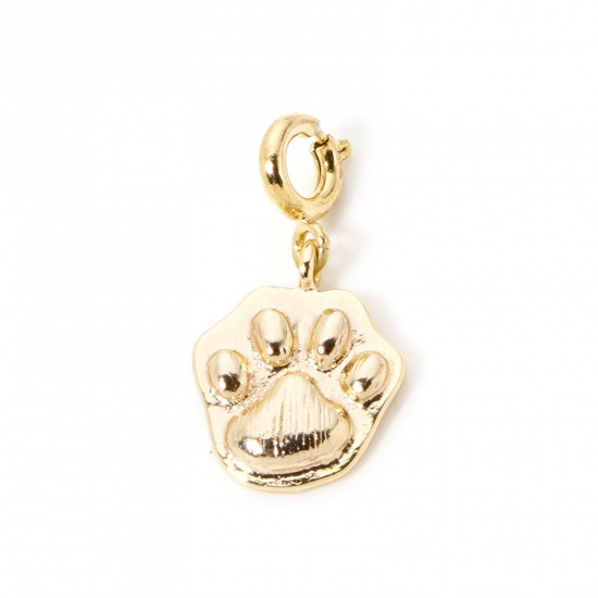 1 Piece Eco-friendly Brass Pet Memorial Charms 18K Real Gold Plated Dog's Paw With Spring Ring Clasp 22mm x 12mm の画像