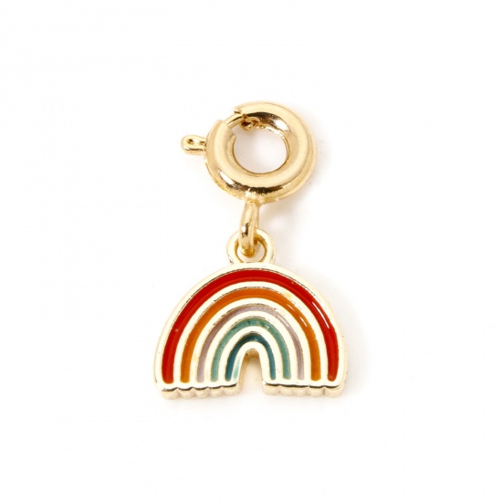 1 Piece Eco-friendly Brass Weather Collection Charms 18K Real Gold Plated Multicolor Rainbow With Spring Ring Clasp Enamel 17mm x 10mm の画像