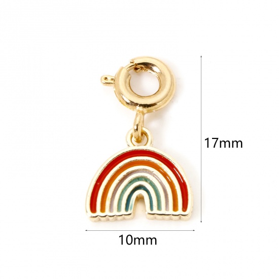 1 Piece Eco-friendly Brass Weather Collection Charms 18K Real Gold Plated Multicolor Rainbow With Spring Ring Clasp Enamel 17mm x 10mm の画像