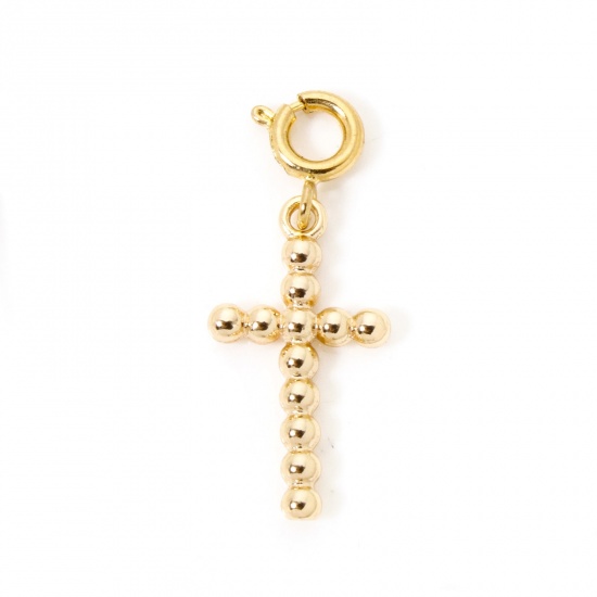 1 Piece Eco-friendly Brass Religious Charms 18K Real Gold Plated Cross With Spring Ring Clasp 28mm x 11mm の画像