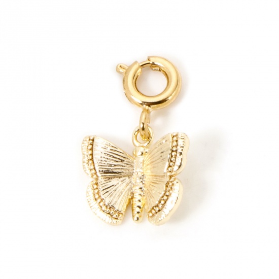 1 Piece Eco-friendly Brass Charms 18K Real Gold Plated Butterfly Animal With Spring Ring Clasp 3D 18mm x 12mm の画像