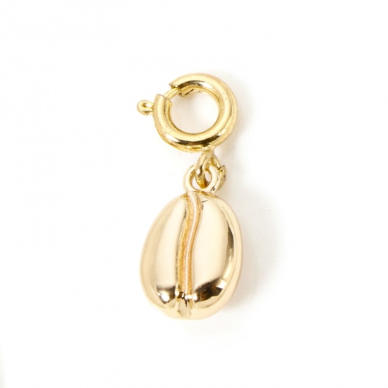 1 Piece Eco-friendly Brass Charms 18K Real Gold Plated Coffee Bean With Spring Ring Clasp 3D 19mm x 7mm の画像