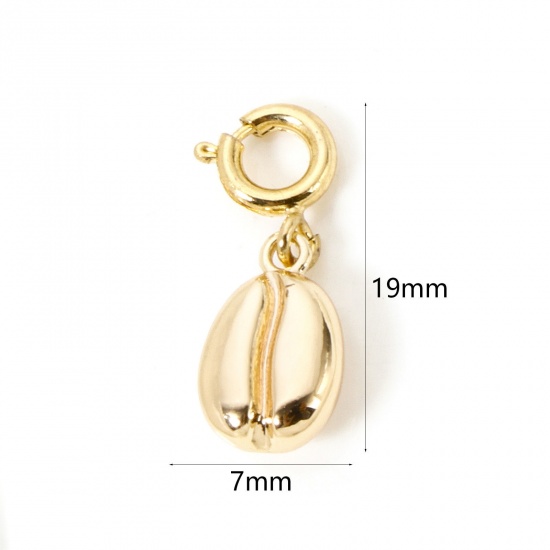 1 Piece Eco-friendly Brass Charms 18K Real Gold Plated Coffee Bean With Spring Ring Clasp 3D 19mm x 7mm の画像