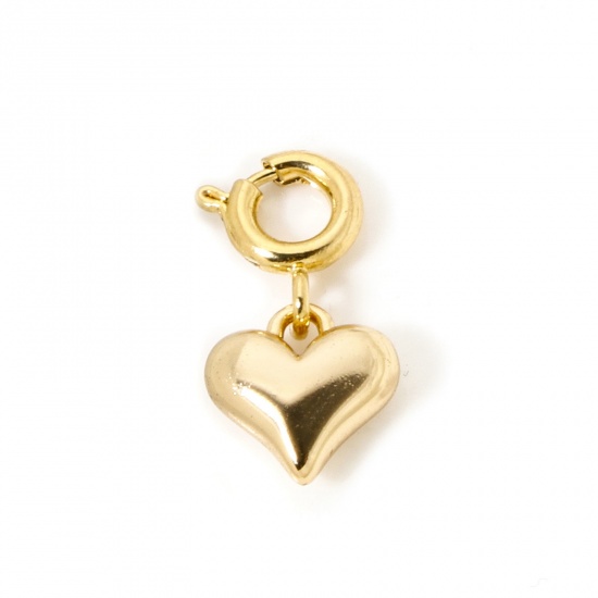 1 Piece Eco-friendly Brass Valentine's Day Charms 18K Real Gold Plated Heart With Spring Ring Clasp 16mm x 8mm の画像