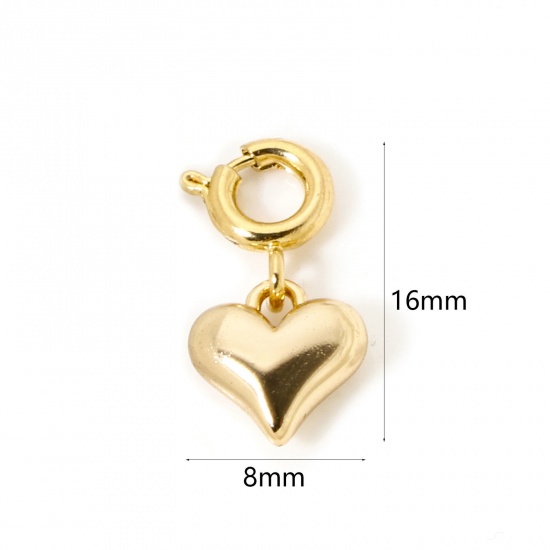 1 Piece Eco-friendly Brass Valentine's Day Charms 18K Real Gold Plated Heart With Spring Ring Clasp 16mm x 8mm の画像