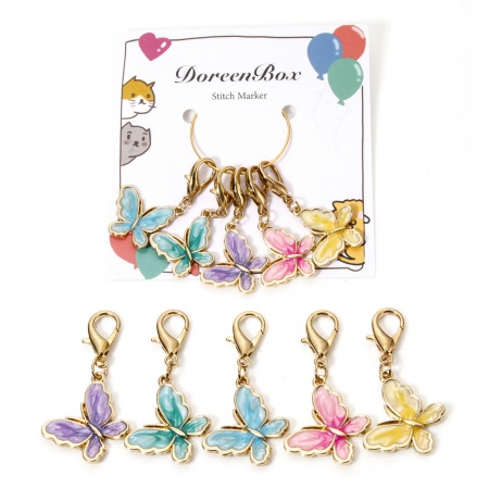 1 Set Alloy Knitting Stitch Markers Butterfly Animal Gold Plated Multicolor 4.3cm x 2.1cm