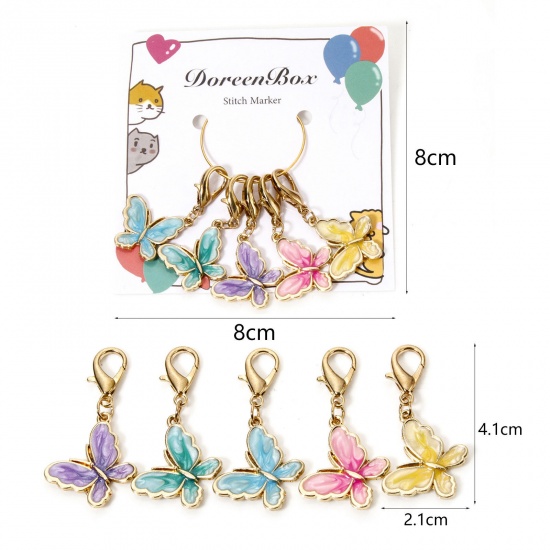 Picture of 1 Set Alloy Knitting Stitch Markers Butterfly Animal Gold Plated Multicolor 4.3cm x 2.1cm