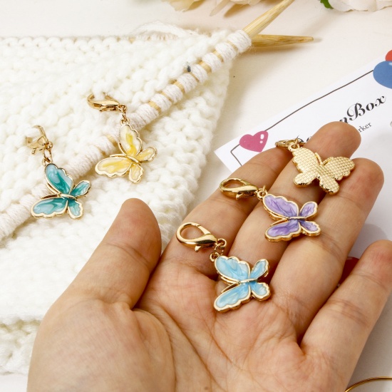 Picture of 1 Set Alloy Knitting Stitch Markers Butterfly Animal Gold Plated Multicolor 4.3cm x 2.1cm