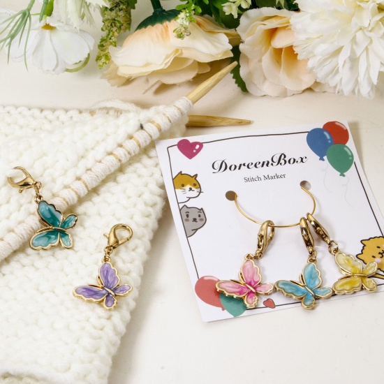 Picture of 1 Set Alloy Knitting Stitch Markers Butterfly Animal Gold Plated Multicolor 4.3cm x 2.1cm