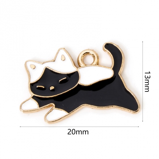 50 個 亜鉛合金 チャーム 金メッキ 黒 猫 エナメル 20mm x 13mm、 の画像