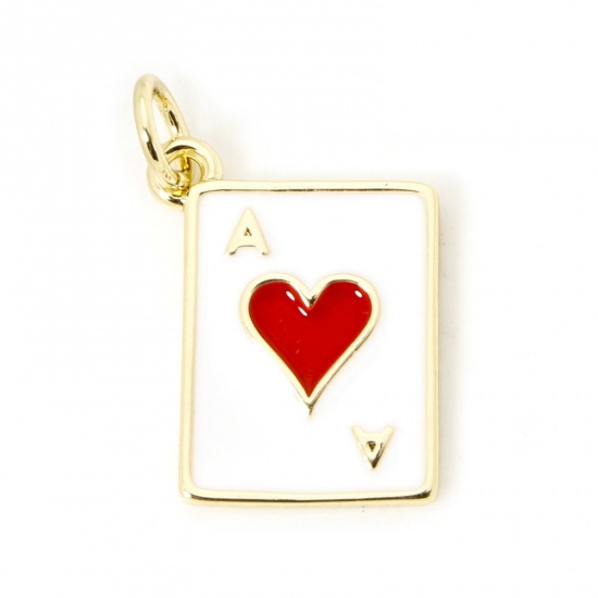 Picture of 1 Piece Eco-friendly Brass Charms 18K Real Gold Plated Rectangle Poker Enamel 19mm x 12mm