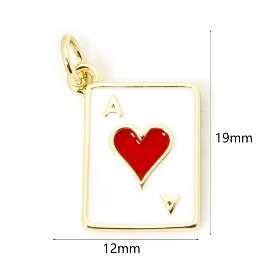 Picture of 1 Piece Eco-friendly Brass Charms 18K Real Gold Plated Rectangle Poker Enamel 19mm x 12mm