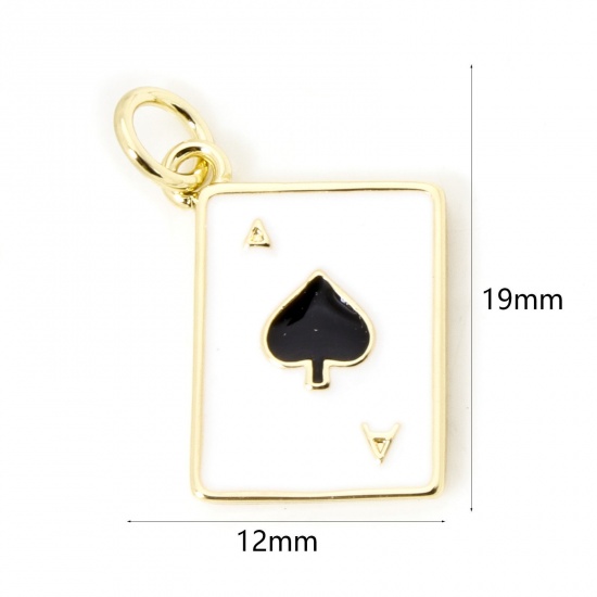 Picture of 1 Piece Eco-friendly Brass Charms 18K Real Gold Plated Rectangle Poker Enamel 19mm x 12mm