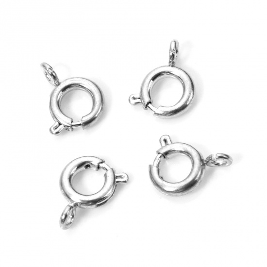 5 PCs Eco-friendly 304 Stainless Steel Spring Ring Clasps Round Silver Tone 8mm x 6mm の画像