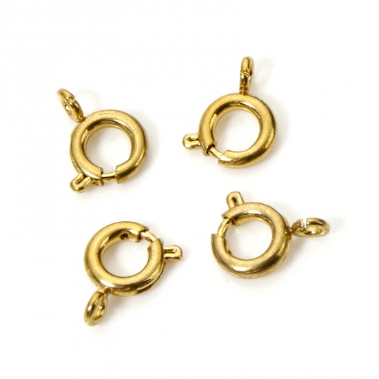 5 PCs Eco-friendly 304 Stainless Steel Spring Ring Clasps Round Gold Plated 8mm x 6mm の画像