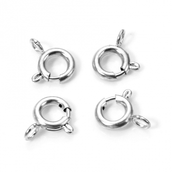 5 PCs Eco-friendly 304 Stainless Steel Spring Ring Clasps Round Silver Tone 9mm x 7mm の画像