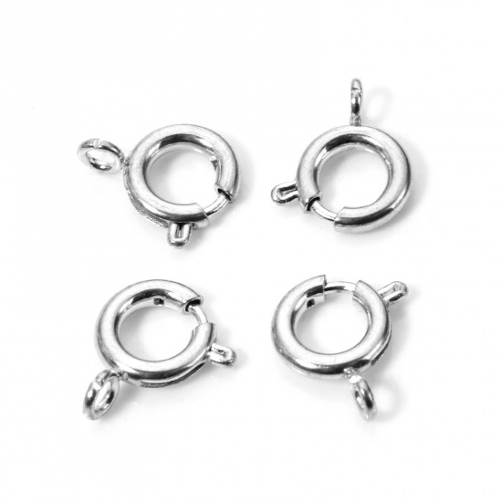 5 PCs Eco-friendly 304 Stainless Steel Spring Ring Clasps Round Silver Tone 10mm x 8mm の画像