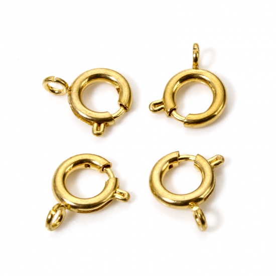 5 PCs Eco-friendly 304 Stainless Steel Spring Ring Clasps Round Gold Plated 10mm x 8mm の画像