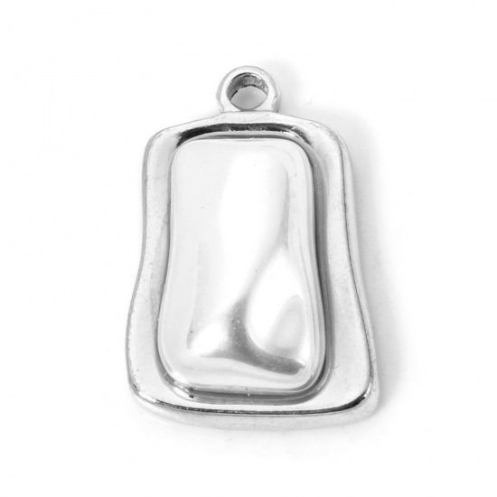 Picture of 2 PCs Eco-friendly 304 Stainless Steel Charms Silver Tone Quadrilateral Acrylic Imitation Pearl 22mm x 15mm