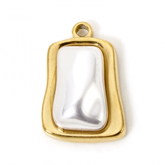 Picture of 2 PCs Eco-friendly 304 Stainless Steel Charms 18K Gold Plated Quadrilateral Acrylic Imitation Pearl 22mm x 15mm