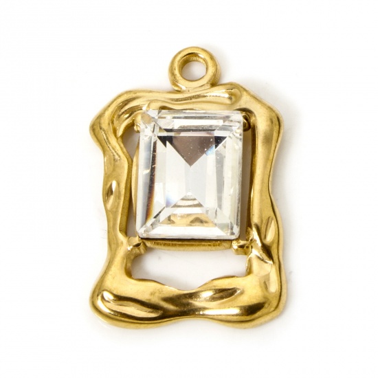 Bild von 2 Stück Umweltfreundlich 304 Edelstahl Valentinstag Charms Rechteck 18K Vergoldet Transparent Strass 23mm x 15mm