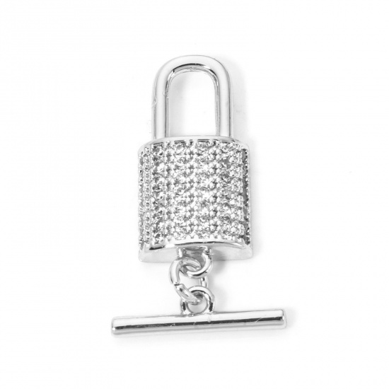 Image de 1 Kit Fermoir Toggle en Laiton Serrure Plaqué Platine Micro Pave à Zircone Cubique Clair 21x10mm 14.5x4mm