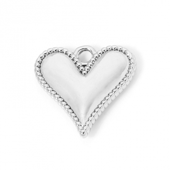 2 PCs Brass Valentine's Day Charms Platinum Plated Heart 14mm x 14mm の画像