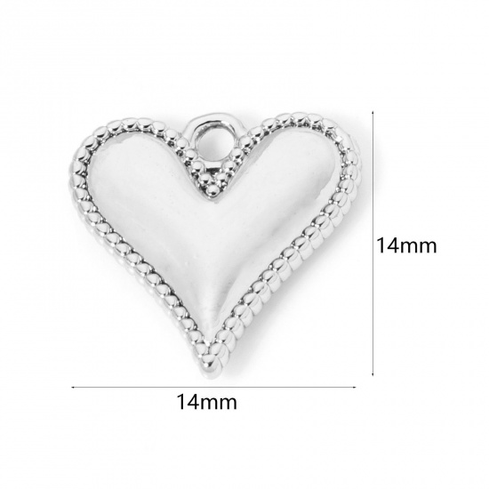 2 PCs Brass Valentine's Day Charms Platinum Plated Heart 14mm x 14mm の画像