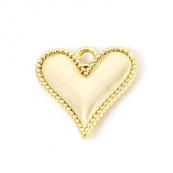 2 PCs Brass Valentine's Day Charms 18K Gold Plated Heart 14mm x 14mm の画像