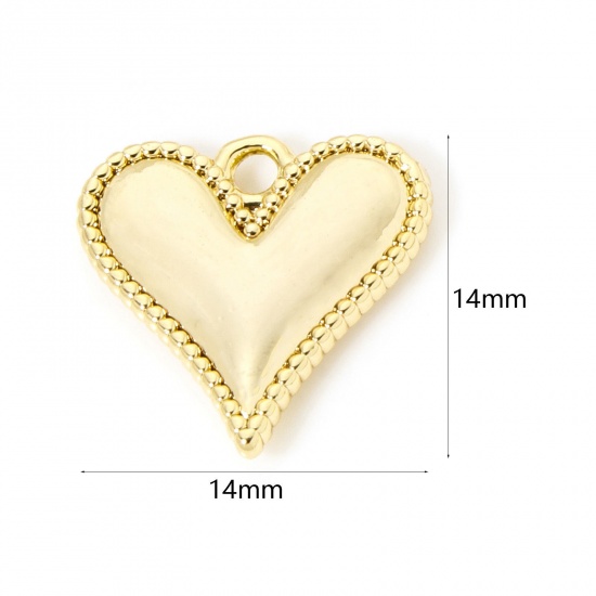 2 PCs Brass Valentine's Day Charms 18K Gold Plated Heart 14mm x 14mm の画像