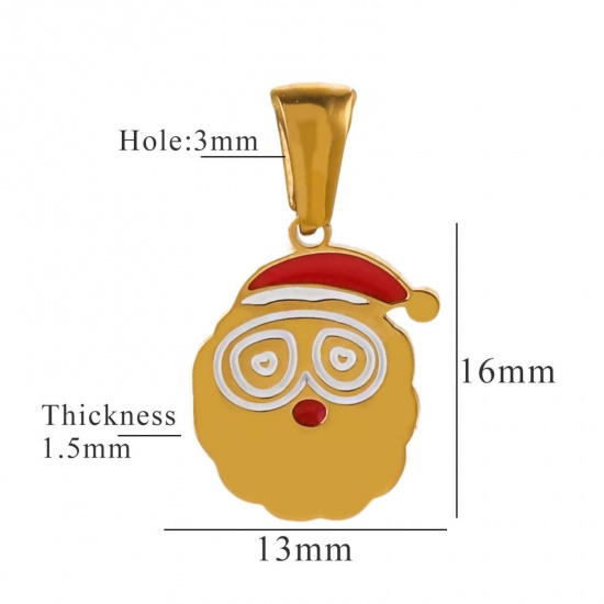 Picture of 1 Piece Eco-friendly PVD Vacuum Plating 304 Stainless Steel Charm Pendant Gold Plated Christmas Hats Message " B " 13mm x 16mm