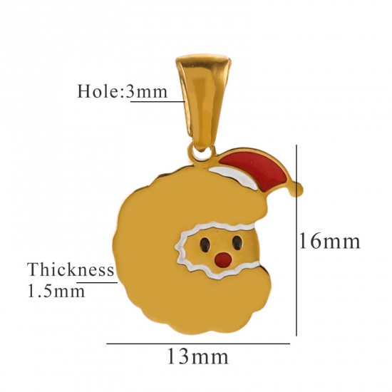 Picture of 1 Piece Eco-friendly PVD Vacuum Plating 304 Stainless Steel Charm Pendant Gold Plated Christmas Hats Message " C " 13mm x 16mm