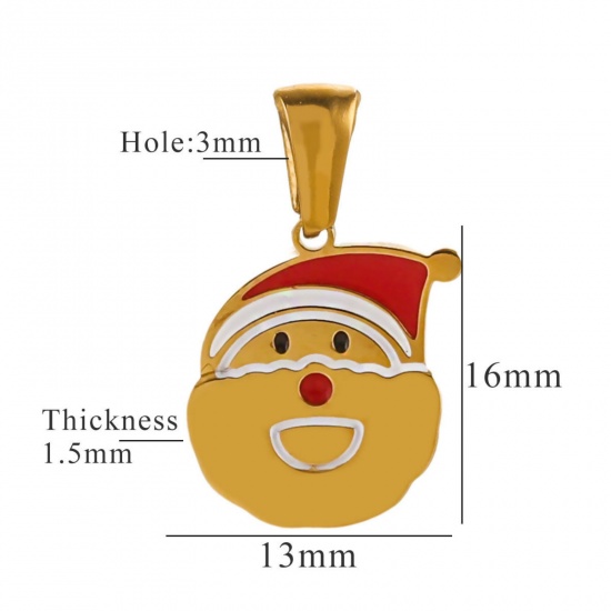 Picture of 1 Piece Eco-friendly PVD Vacuum Plating 304 Stainless Steel Charm Pendant Gold Plated Christmas Hats Message " D " 13mm x 16mm