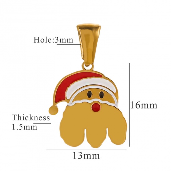 Picture of 1 Piece Eco-friendly PVD Vacuum Plating 304 Stainless Steel Charm Pendant Gold Plated Christmas Hats Message " E " 13mm x 16mm