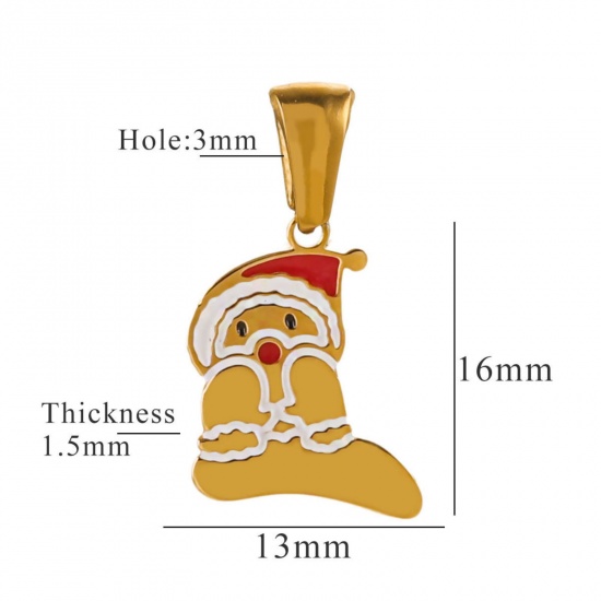 Picture of 1 Piece Eco-friendly PVD Vacuum Plating 304 Stainless Steel Charm Pendant Gold Plated Christmas Hats Message " F " 13mm x 16mm