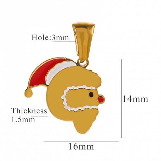 Picture of 1 Piece Eco-friendly PVD Vacuum Plating 304 Stainless Steel Charm Pendant Gold Plated Christmas Hats Message " G " 16mm x 14mm